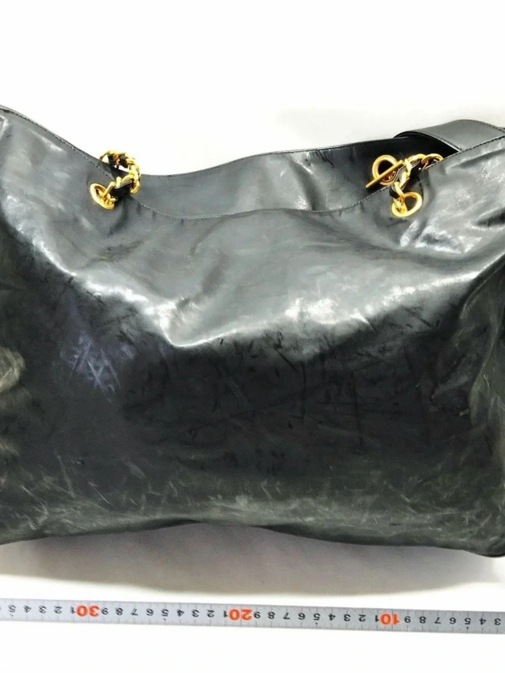 CHANEL Black Leather Tote with Gold Chain-Detail Straps